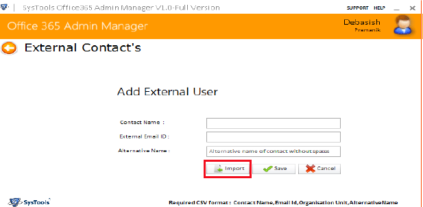 import external contacts office 365 csv